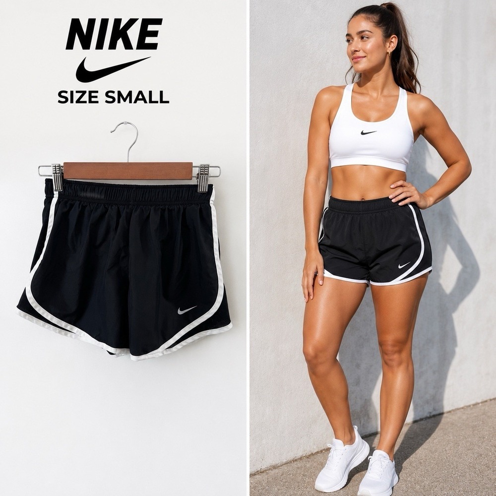 Nike Dri-FIT Womens Small Black White Trim Running Athletic Shorts Lined Sporty